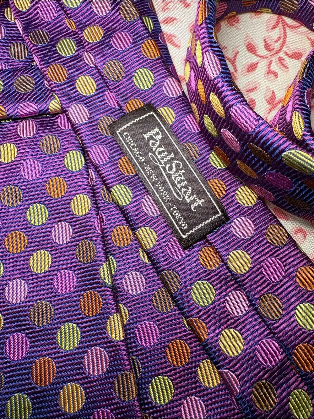 Paul Stuart Purple Silk Tie with Multicolor Polka Dots